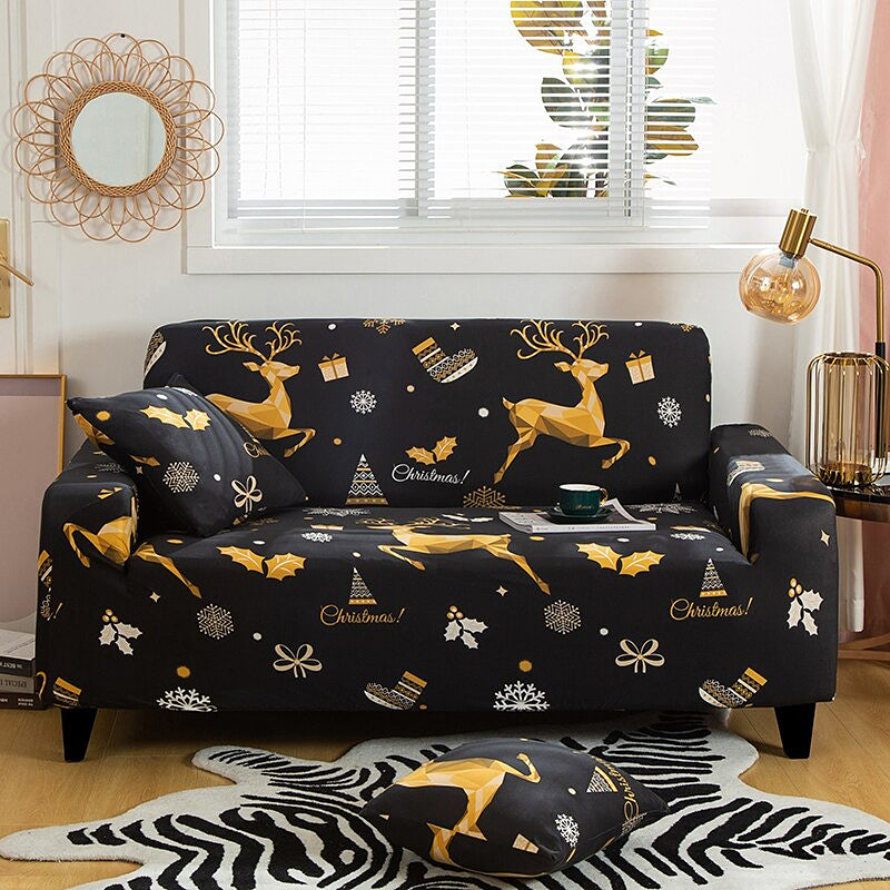 Christmas Gold Reindeer Sofa Cover - Wiskly Store
